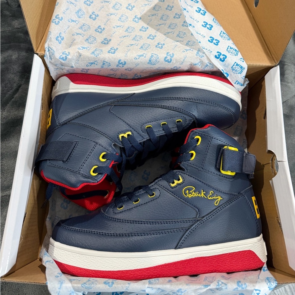 Patrick Ewing Navy and Red High-Top Sneakers Size 9M - Picture 2 of 5